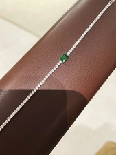 Emerald with White Diamond 14K white Gold Over Tennis Bracelet For Women's 7"