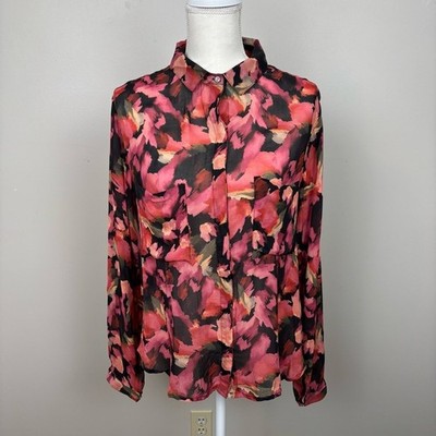 Bella Dahl Top Medium Full Button Down Hipster Shirt in Autumn Bloom