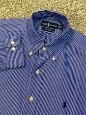 Vtg Ralph Lauren Mens 15.5 32/33 Yarmouth Oxford Striped Button Down Shirt Blue
