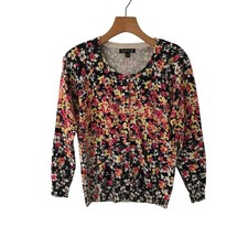 Top Knits Floral Cardigan Sweater Multicolor Button Up Colorful Womens Small