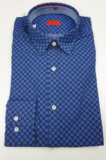 Isaia Cobalt Sapphire Geometric Long Sleeve Cotton Dress Shirt 15.5/39 NEW