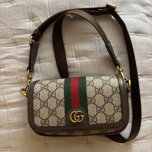 gucci purse Ophidia mini bag Beige and ebony GG Supreme canvas Green and red Web