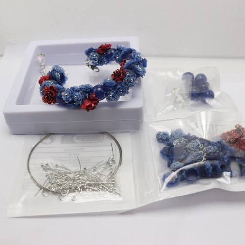 New DIY Craft Kit Dark Blue Soft Rubber Flower Bracelet Making Set +Jewelry Box - Picture 8 of 11