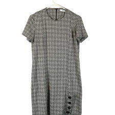 Mango Black & White Houndstooth Plaid Shirt Dress Button Detail Women Sz 4
