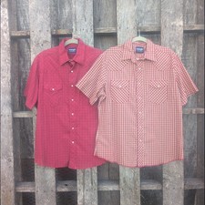 Vintage 70's Wrangler Western Pearl Snap Short Sleeve Plaid Shirts Men's Large