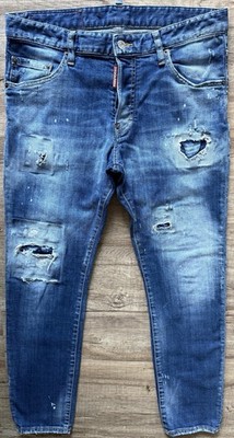 Dsquared2 Slim Skater Jean Herren Gr. 48 Blau Cropped Ripped Bleached 578 