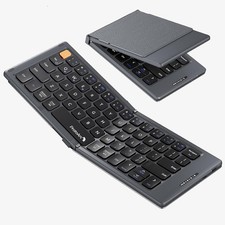 Foldable Compact Keyboard for Phone and Tablet, Gray  Pocket-Sized, PU Leather