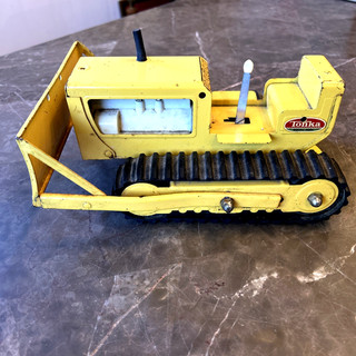 Vintage 1960s Tonka Yellow Pressed Steel Bulldozer Crawler Dozer Rubber Tracks