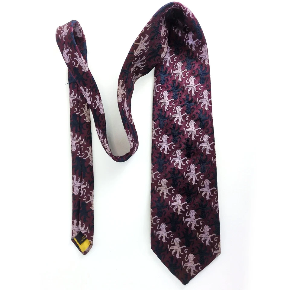 Corbata de cuello vintage Pulitzer Mythical Griffin satinado brocado para hombre de 4,25" de ancho dragón Foto 4 de 4