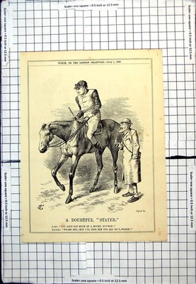 Antiker Druck Zweifelnder Stayer Jockey Armen Reittier Mehrheit Punsch Cartoon 1895