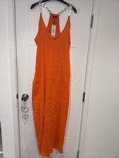 Boohoo Orange Pearl Stone Strap Cheesecloth Maxi Beach Dress Size M Brand New BN
