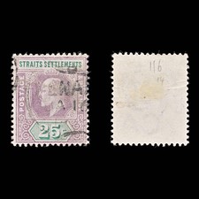 8269: Straits Settlements SG116 25c Green & Purple 1902 Sc#99 Mi85 Used C£14