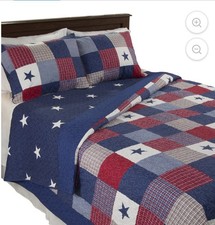 Americana Plaid Patchwork Bedding Full/Queen Quilt w/ 2 Shams By Lavish Home New
