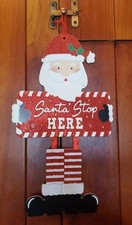 Santa Stop Here w/ Glitter Decorative Holiday Sign - New
