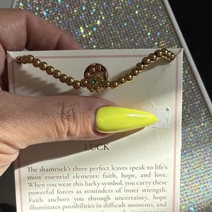 Authentic Tiny Tags 14k Gold Plated Clover Shamrock Dangle Beaded Bolo Bracelet 6.5"