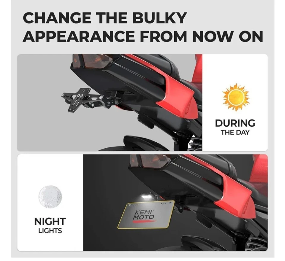 通用摩托车车牌支架挡泥板消除器套件带浅黑色 — 第 4/4 张图片