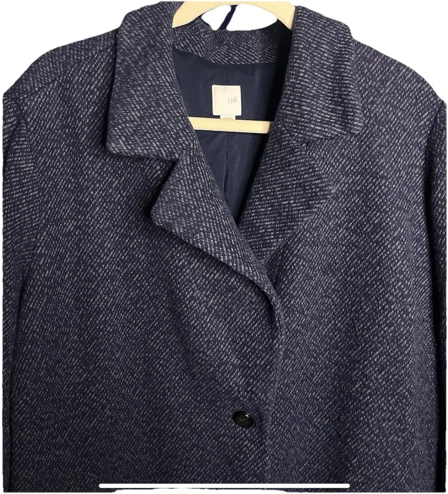 Preciosa gabardina para mujer J. Jill 2XL azul marino mezcla de lana espiga Foto 2 de 4