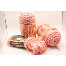 Vintage NOS 70s Pink Macrame Cording Lot, Elefant Textured Olefin Cord, Crafts