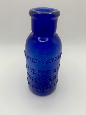 Blue Medicine Bottle Emerson Drug Co ~ Bromo Seltzer Baltimore MD Vintage Cobalt