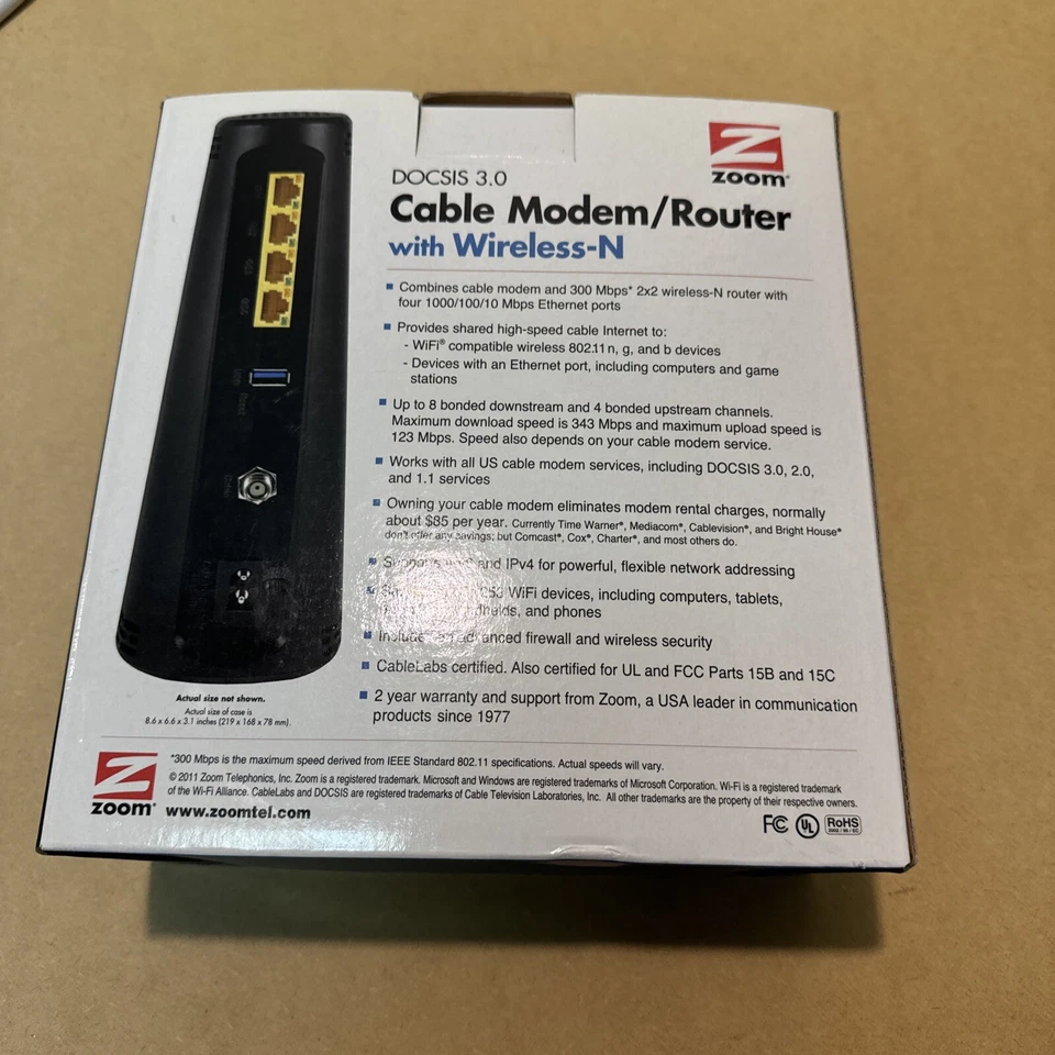 ZOOM 5350 HIGH-SPEED INTERNET WIRELESS DOCSIS 3.0 CABLE MODEM ROUTER - Image 2 of 2