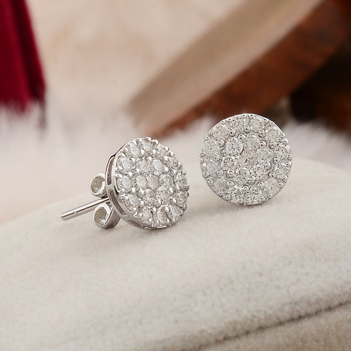 Ct H/SI Round Pave Diamond Stud Fine Earrings 10k White Gold Valentine  Gift