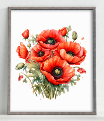 Floral Wall Art Print, Red Poppies Wall Art Decor, Botanical Home Decor ...