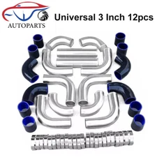 3" 76mm Turbo Intercooler Aluminum Pipe Piping + Silicone Hose Kit Steel T-Clamp