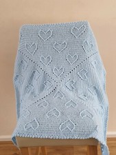Blue Crochet baby blanket with a beautiful hearts  Pattern size 30.5x30.5inches.
