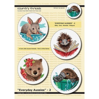 Everyday Aussies Two counted cross stitch, optional Zweigart aida & DMC thread