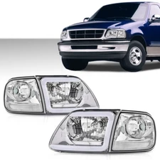 Chrome LED DRL Headlights+Corner Lights Fit For 97-03 Ford F150/99-02 Expedition