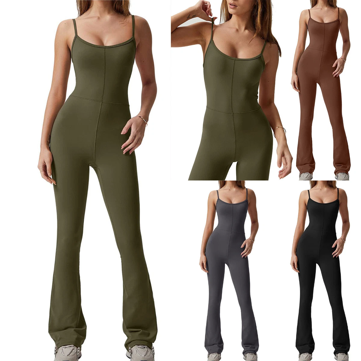 Damen Strampler Einfarbig Jumpsuit Schlanke Passform Body Einteiler Tanzen  Yoga | eBay