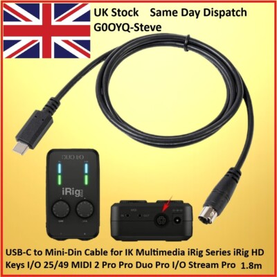 Usb-C Mini-Din Kabel IK Multimedia Irig Serie HD Tasten Midi 2 Stream pro Duo