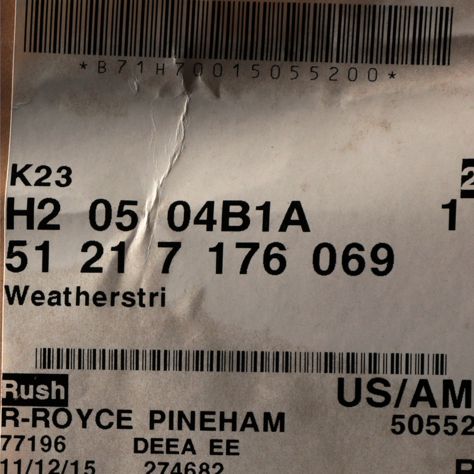 Genuine Rolls-Royce Door Weather Strip Seal 51-21-7-176-069 OEM NEW