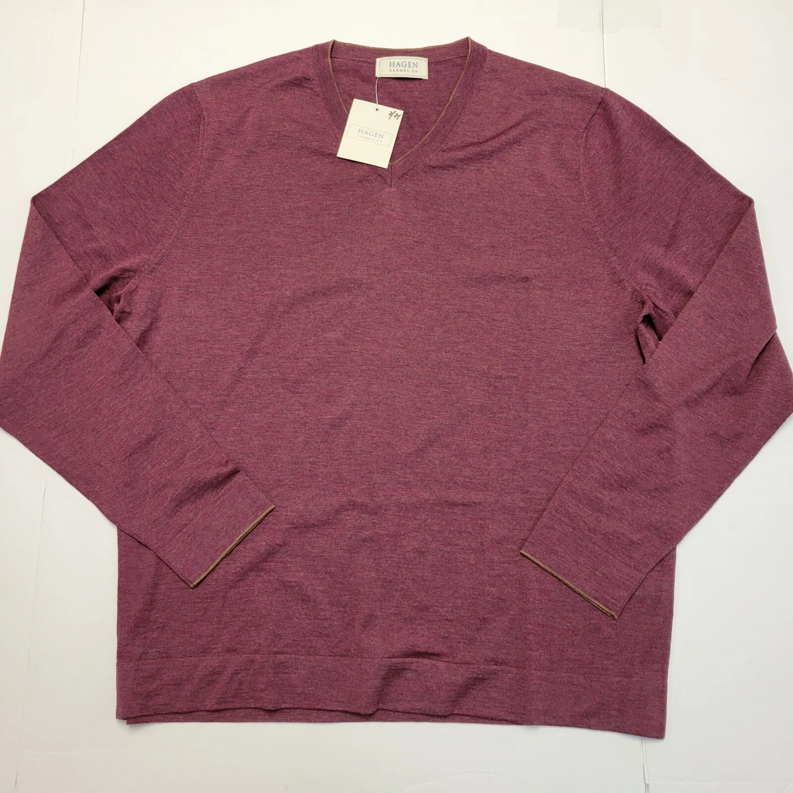 $295 New HAGEN Pullover 100% MERINO WOOL Knit V Neck Sweater Men's 2XL XXL Red