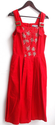 Ladies' costume dress sleeveless linen red with embroidery size 40 by Alphorn
