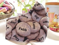 Faith Joy Love Peace Stones Face Mask Adult / Kids Cotton Fabric.  racbrez