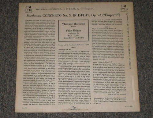 Emperor Concerto~Vladimir Horowitz~Fritz Reiner~RCA LM 1718~Classical~FAST SHIP! - Picture 2 of 2
