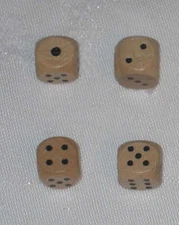 Set of 4 Wooden Dice with Bag (lot, 12mm d6, pips, wood)