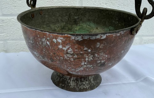 Rare antique Turkish Copper Brass Bucket Kettle, with distinct dimples to body. - Picture 2 of 9