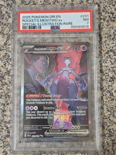 Pokémon TCG Destined Rivals Team Rockets Mewtwo EX Card 231/182 PSA 7