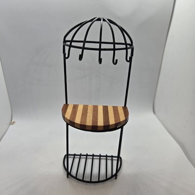 Bakers Rack Black Wire Butcher Block Pot Rack Dollhouse Miniature Kitchen Round