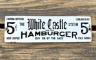 VINTAGE 5c WHITE CASTLE HAMBURGER 10x3" DINER SODA POP GAS PORCELAIN SIGN