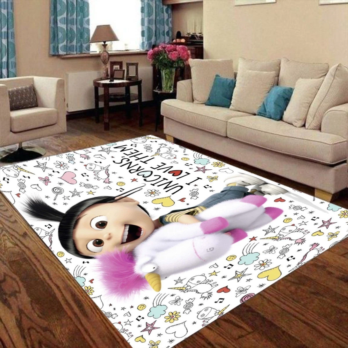 Unicorns Vanellope Print Foldable Rectangular Floor Mat Rugs Anti-Skid Carpet
