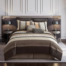 Stratford Park Bedding Striped Pintuck 8-Piece Comforter Set, Brown, Queen Si...