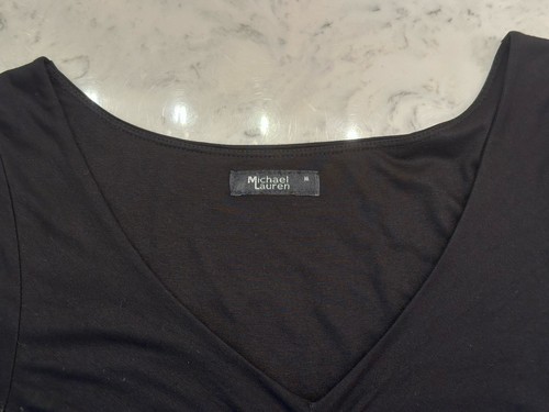 Michael Lauren Ruched Mini Dress Bodycon Black Womens Sz M 8/10 Whimsigoth USA - Picture 5 of 6