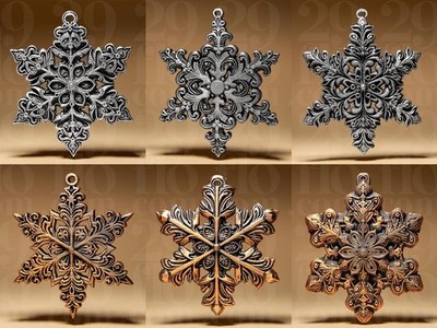 Gothic Snowflake Ornaments Set | 6er Set Weihnachtsbaumschmuck | Barocke Sterne