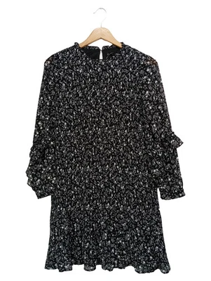 ZARA Robe Chemisier Noire Femme Fleurs Plissée Bohème (EU 34, INT XS) - Photo 1/4