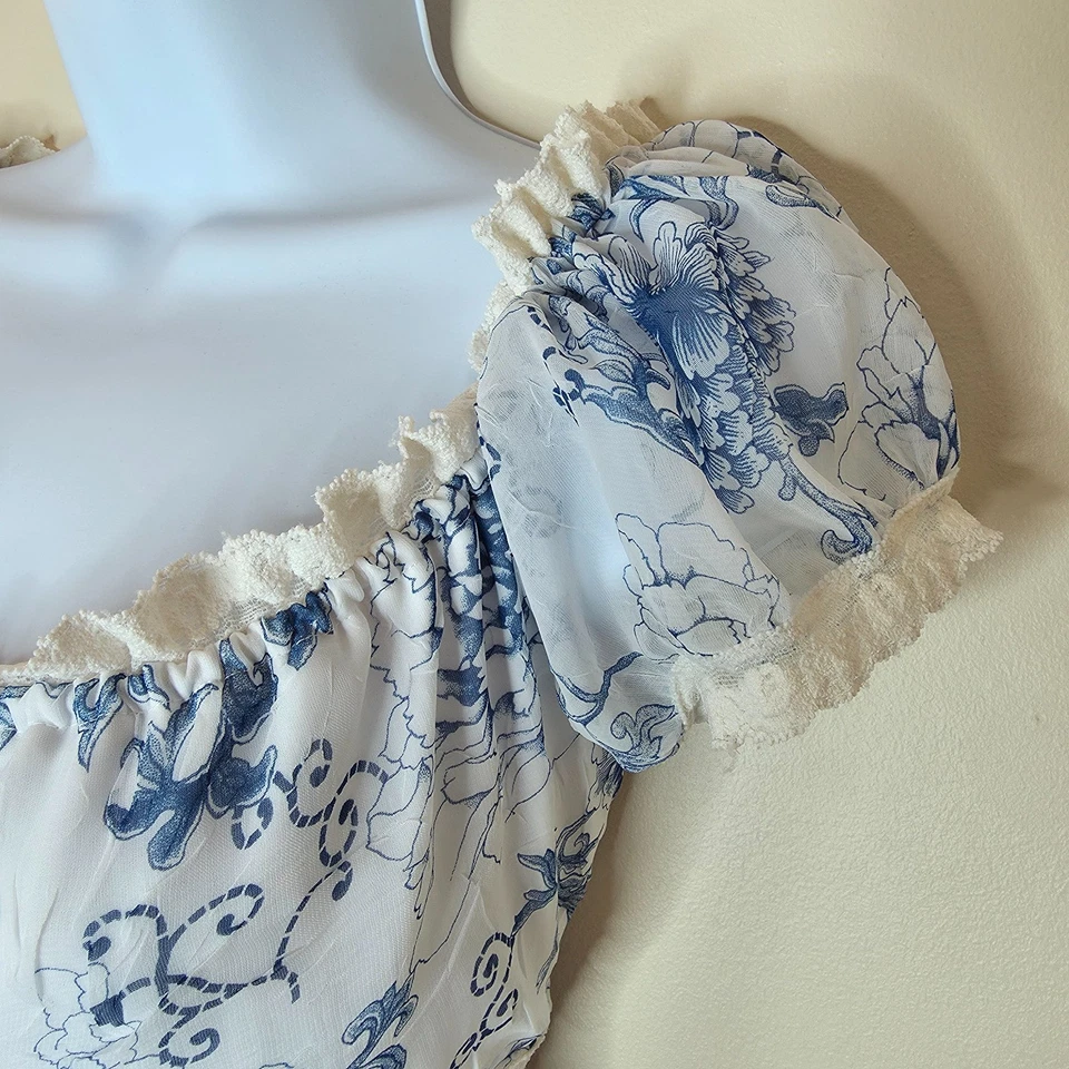 Vestido de Lechera Vintage Y2K La Belle Talla 6 Floral Transparente Manga Abullonada Hada de Casa Foto 3 de 4