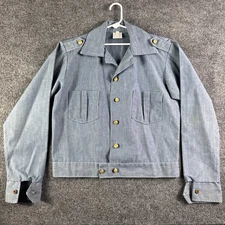 Vtg 1970s Billy The Kid Blue Chambray Denim Workwear Jacket Epaulettes Youth 18