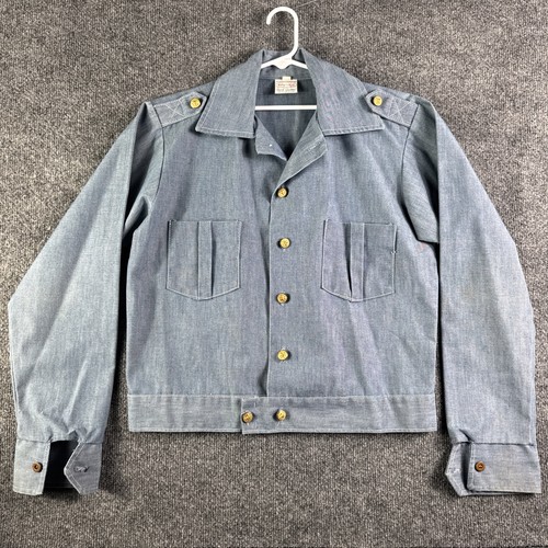 Vtg 1970s Billy The Kid Blue Chambray Denim Workwear Jacket Epaulettes Youth 18